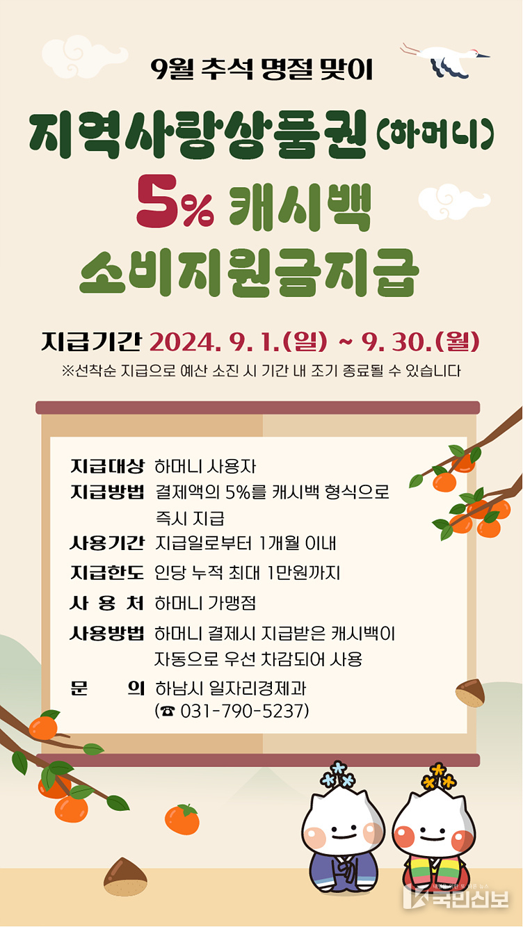 하남시 “9월은 하머니로 장보세요”…추석 맞이 최대 1만원 캐시백 이벤트