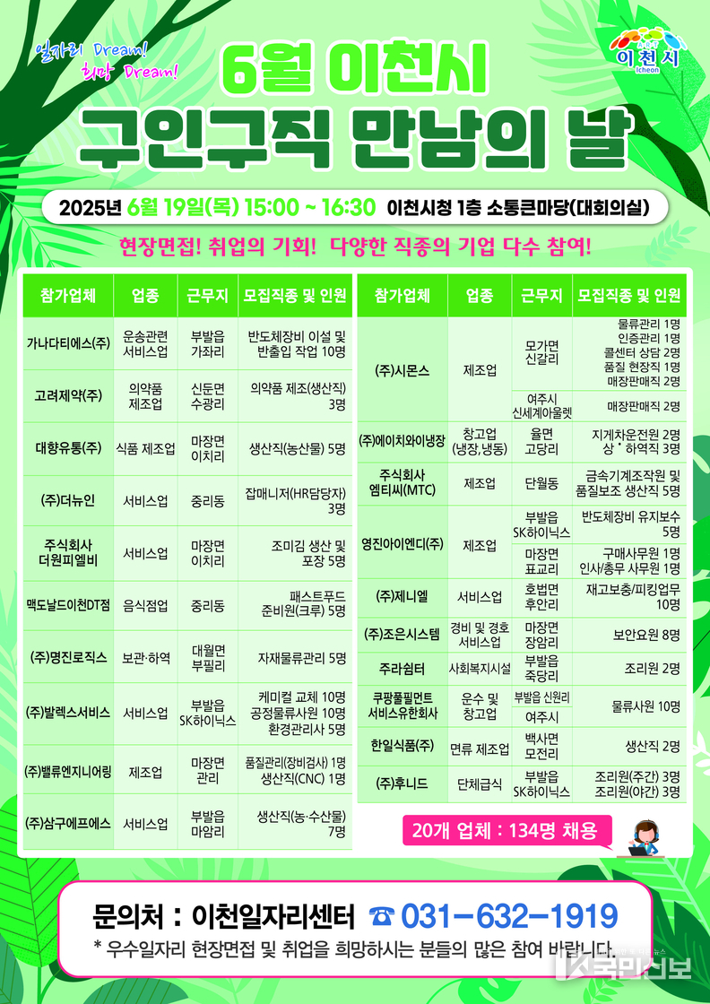 이천시, 6월 ‘구인구직 만남의 날’ 행사 개최.