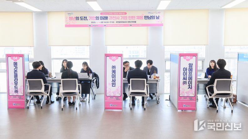 지난 3월 열린 과천시 기업인턴 채용 만남의 날 행사에서 과천청년들이 면접을 보고 있다.
